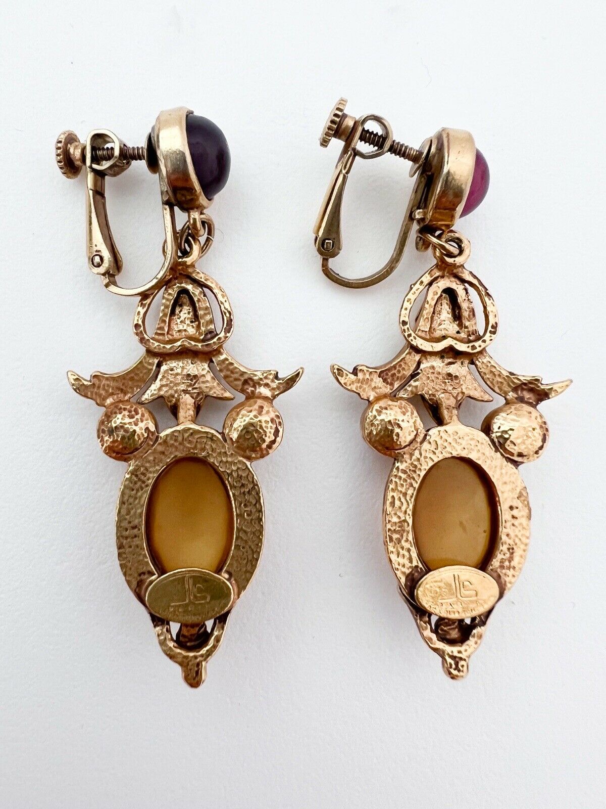JEAN LOUIS SCHERRER Vintage Gold Tone Dangle Earrings Cabochon