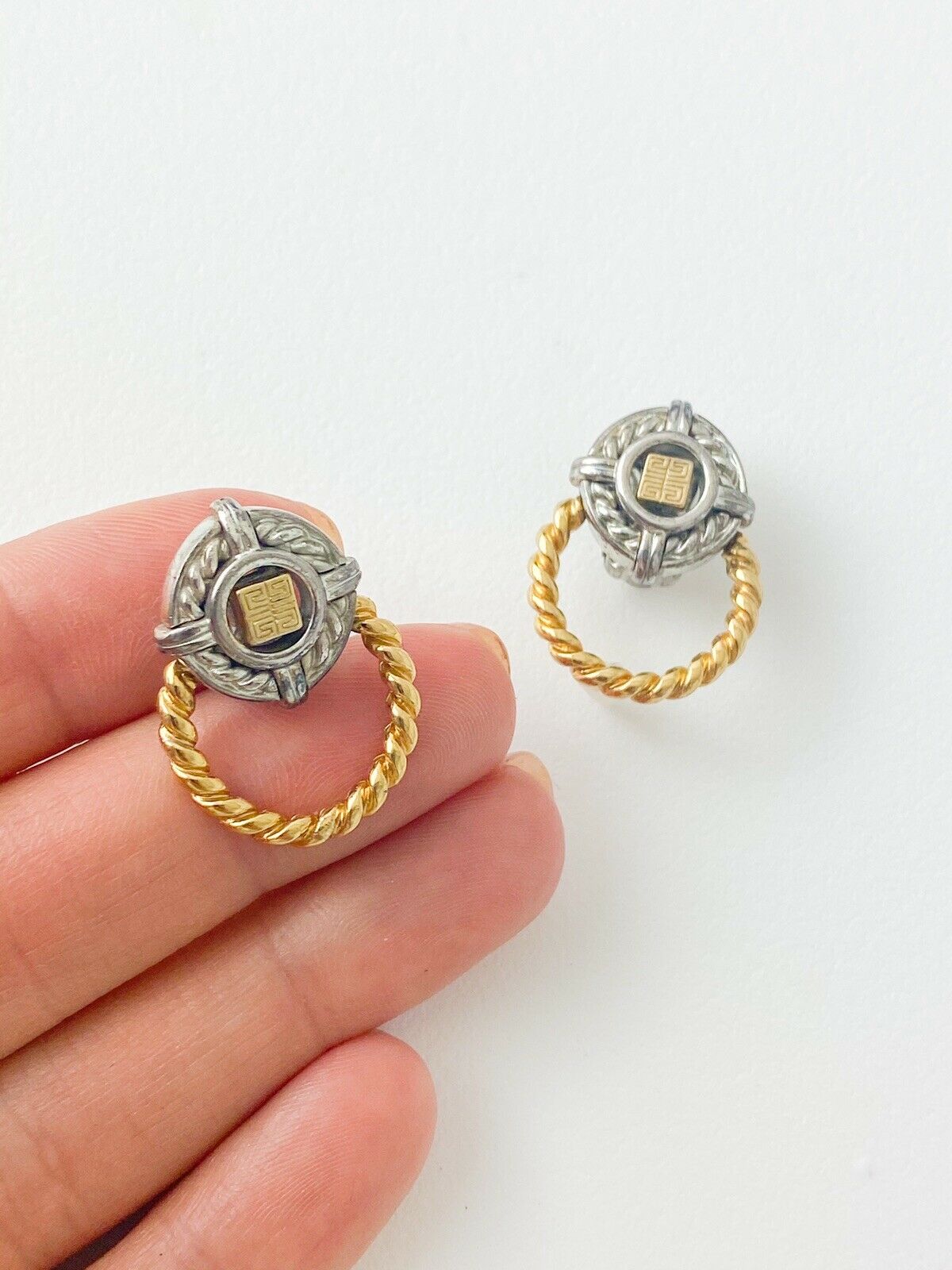 Givenchy Vintage Logo Earrings Silver & Gold Tone