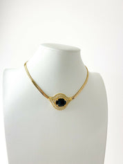 Nina Ricci Gold Tone Choker Necklace Black Stone Rhinestone Vintage