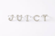 Alphabet Ring Initial U Swarovski Crystals Free Size Sterling Silver 925 Rhodium Plated