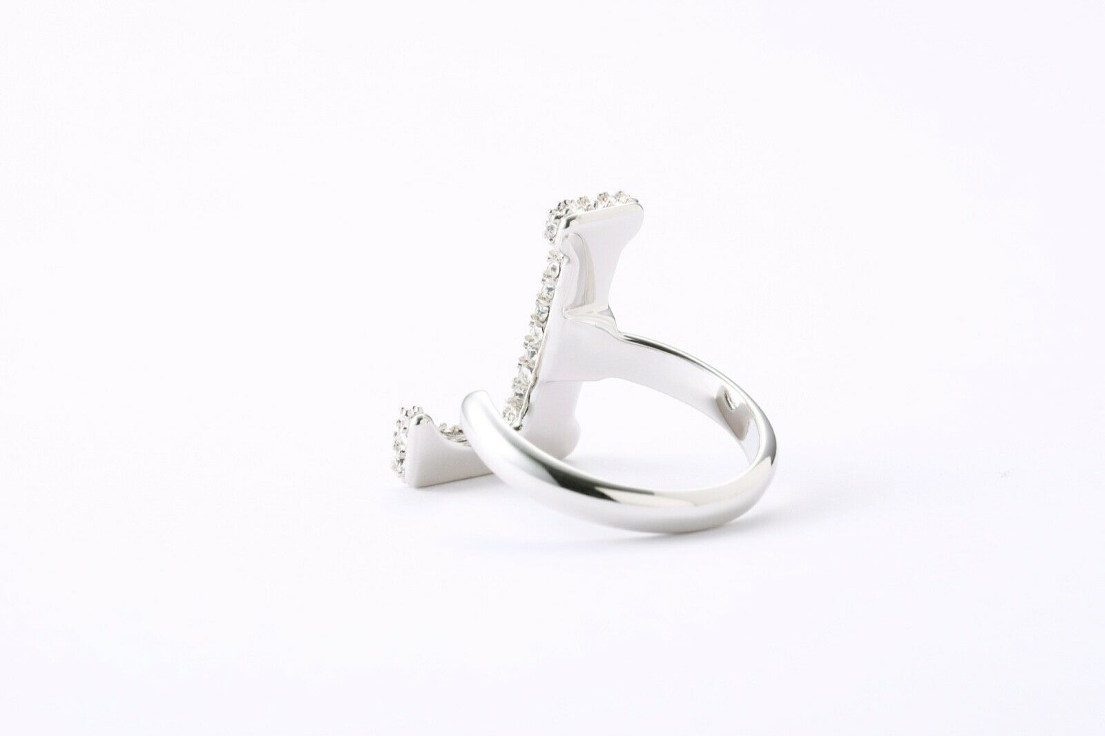 Alphabet Ring Initial  L Swarovski Crystals Free Size Sterling Silver 925 Rhodium Plated