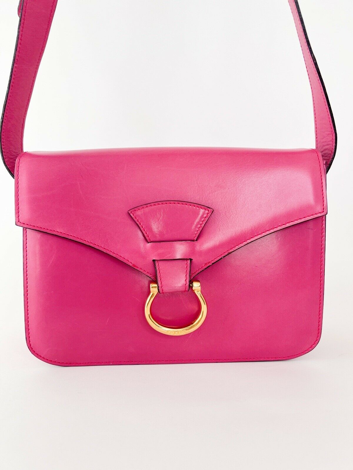 【SOLD OUT】CELINE Leather Shoulder Bag Crossbody Bag Pink Made in Italy Vintage