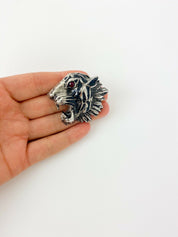 【SOLD OUT】GIORGIO ARMANI Silver Tone Tiger Head Brooch Pin Crystal Rhinestone Ruby