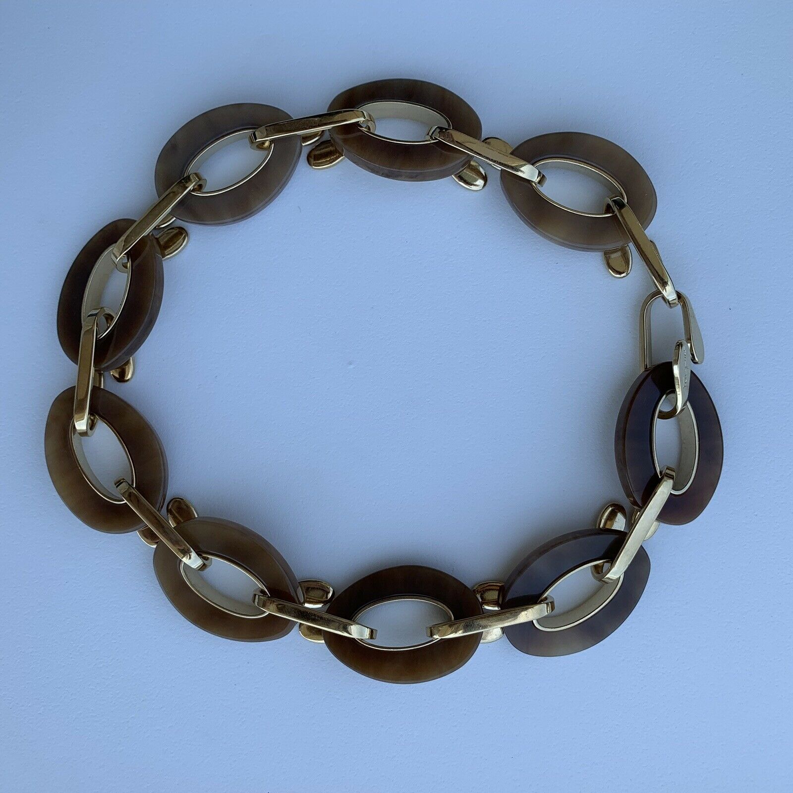 Ferragamo Gold Tone Brown Link Necklace Vintage Made in Italy