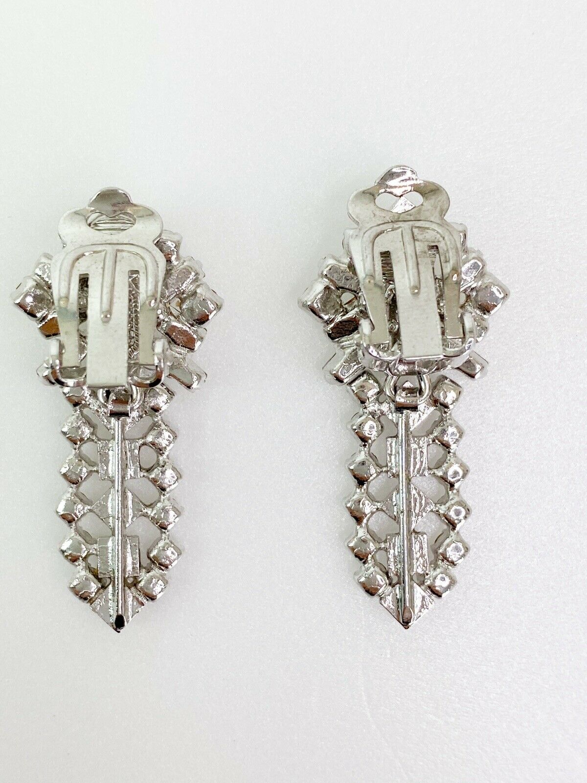 Christian Dior Germany Silver Tone Baguette Earrings Crystal Rhinestones Vintage