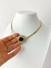 Nina Ricci Gold Tone Choker Necklace Black Stone Rhinestone Vintage