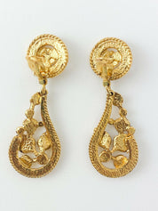SONIA RYKIEL Vintage Gold Tone Dangle Leaves Earrings Rhinestone