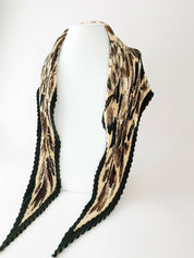 Hermes Vintage Long Scarf Leaves Green Beige Autumn