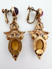 JEAN LOUIS SCHERRER Vintage Gold Tone Dangle Earrings Cabochon