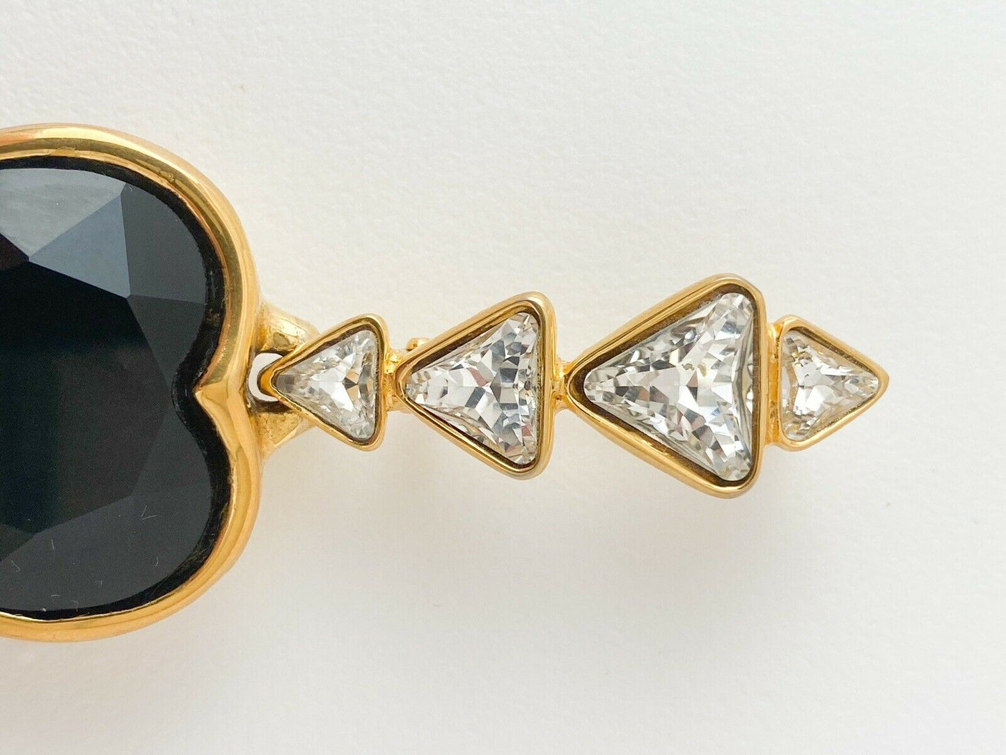 YSL Yves Saint Laurent Vintage Gold Tone Heart Brooch Pin Black Rhinestones