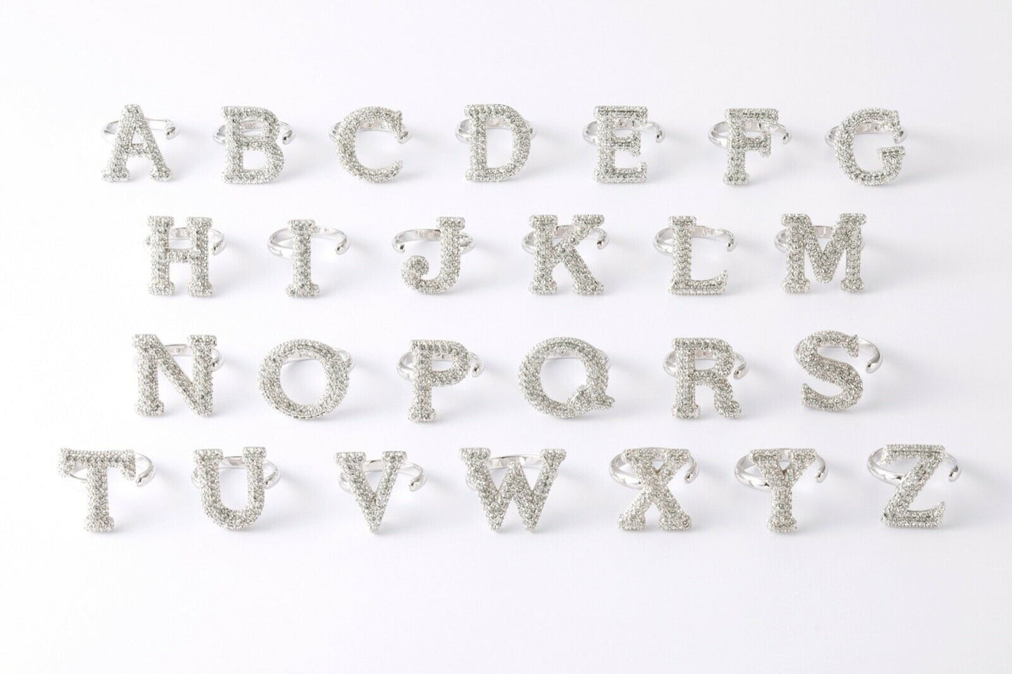 Alphabet Ring Initial U Swarovski Crystals Free Size Sterling Silver 925 Rhodium Plated