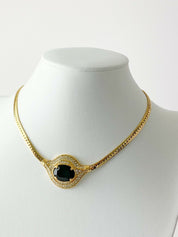 Nina Ricci Gold Tone Choker Necklace Black Stone Rhinestone Vintage