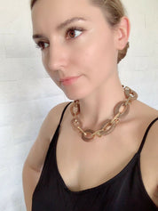 Ferragamo Gold Tone Brown Link Necklace Vintage Made in Italy