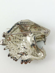 【SOLD OUT】GIORGIO ARMANI Silver Tone Tiger Head Brooch Pin Crystal Rhinestone Ruby