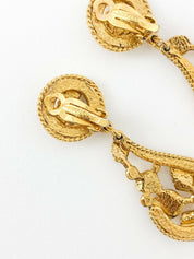 SONIA RYKIEL Vintage Gold Tone Dangle Leaves Earrings Rhinestone