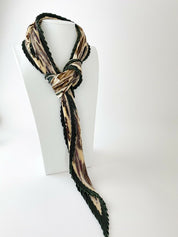 Hermes Vintage Long Scarf Leaves Green Beige Autumn