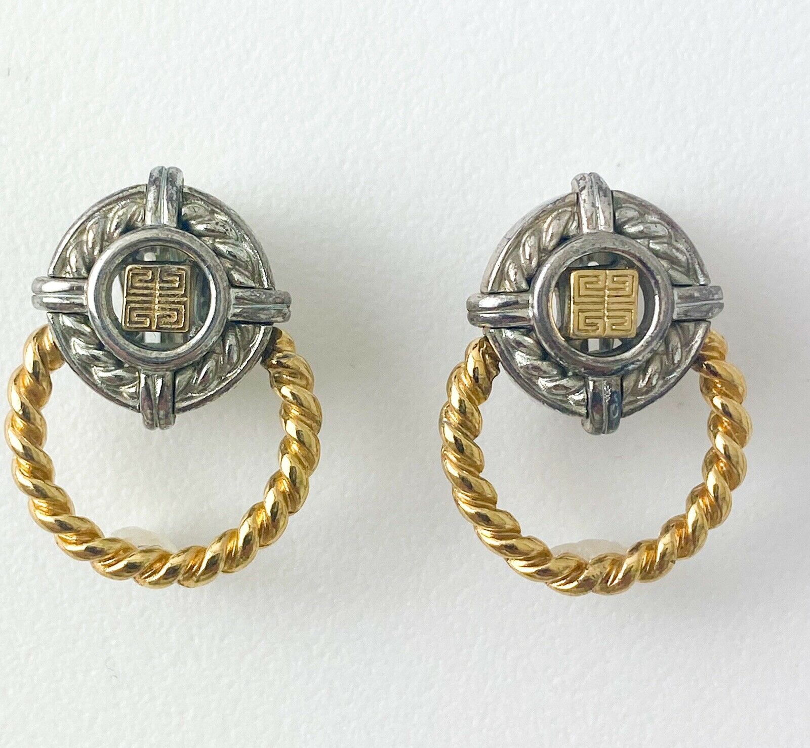 Givenchy Vintage Logo Earrings Silver & Gold Tone