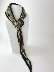 Hermes Vintage Long Scarf Leaves Green Beige Autumn