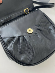 YSL Yves Saint Laurent Vintage Lizard Fringe Shoulder Bag Cross Body Bag Black