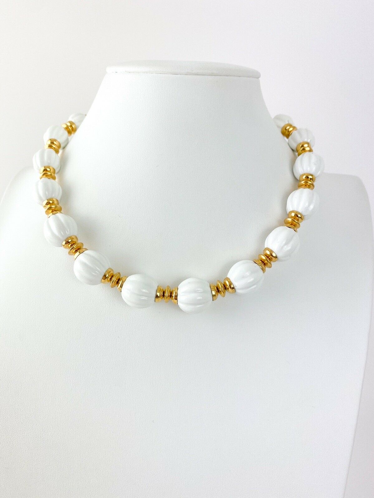 Pierre Balmain Paris Gold Tone Vintage Beaded Necklace White