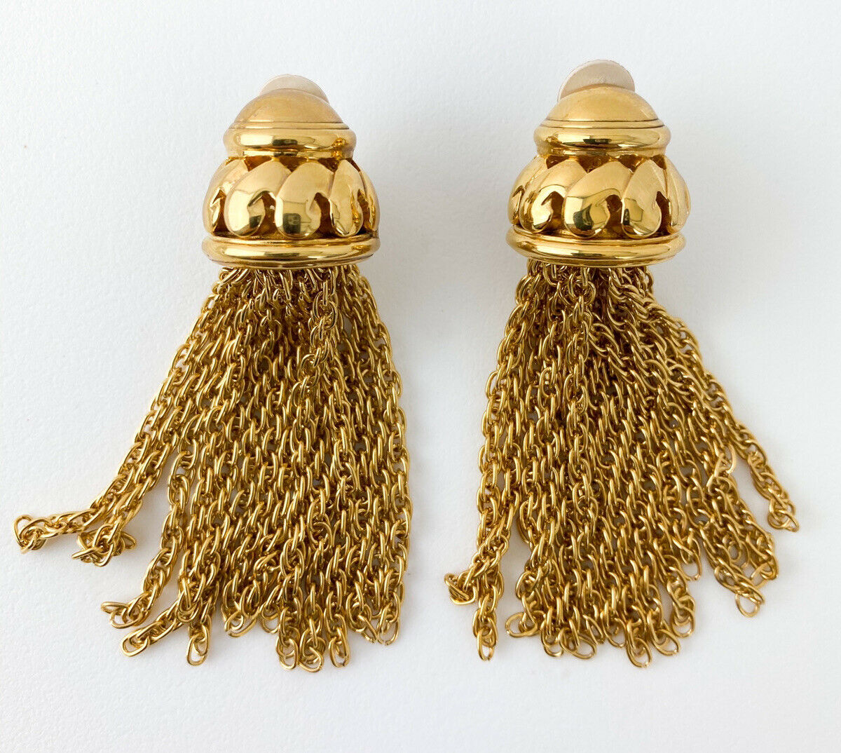 【SOLD OUT】NINA RICCI Gold Tone Long Drop Earrings Fringe Chain