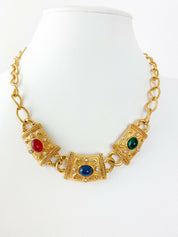 Avon Vintage Gold Tone Chain Necklace Multi-color Cabochon Charm