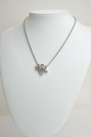 Yves Saint Laurent Silver YSL Vintage Necklace, Logo Heart Rhinestone Pendant Necklace Vintage Necklace, Dainty Necklace, Gift for women