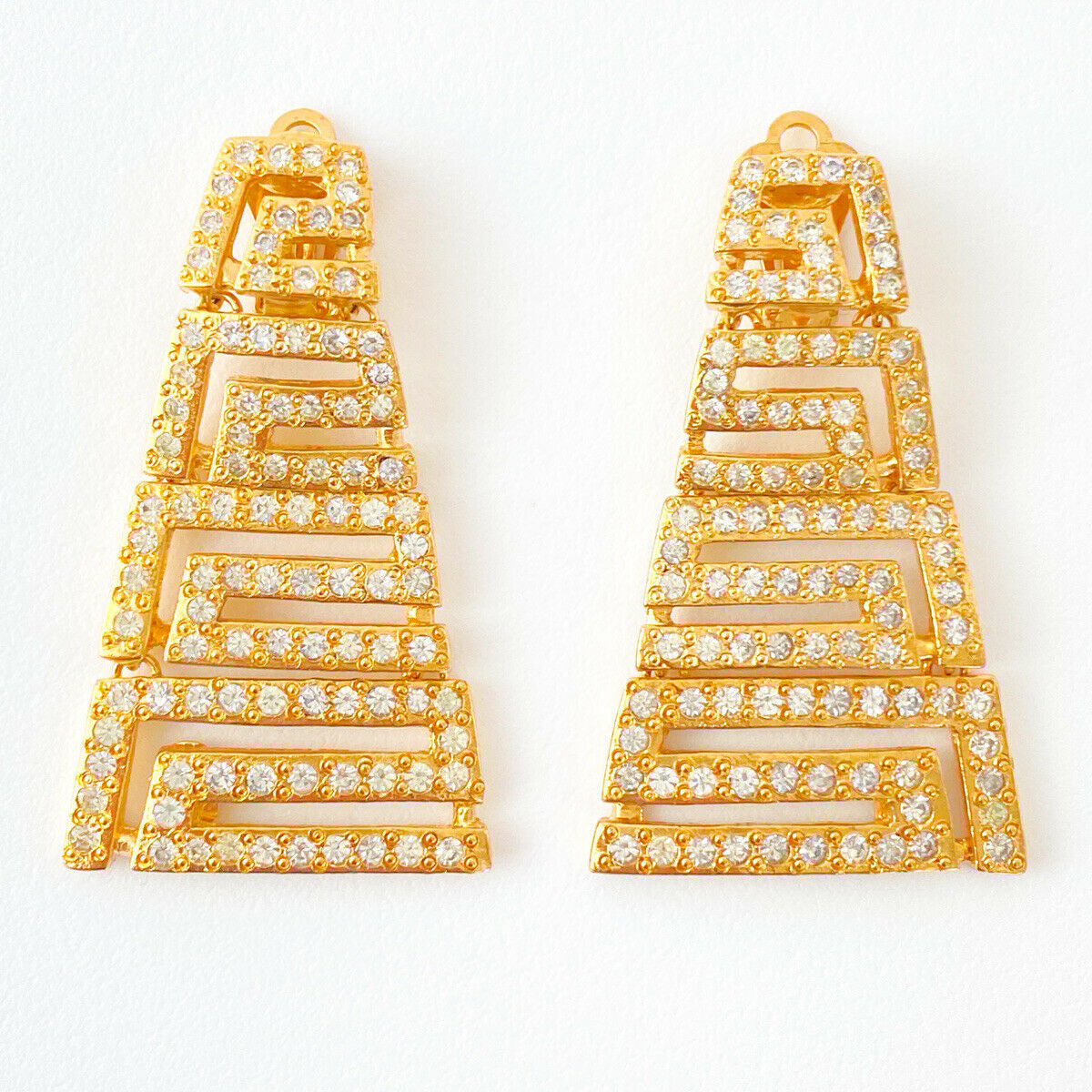 Vintage GIANNI VERSACE Earrings, Gold Tone Earrings, Vintage Rhinestone, Massive Logo, Vintage Jewelry, Earrings Drop Gold, Gift for her