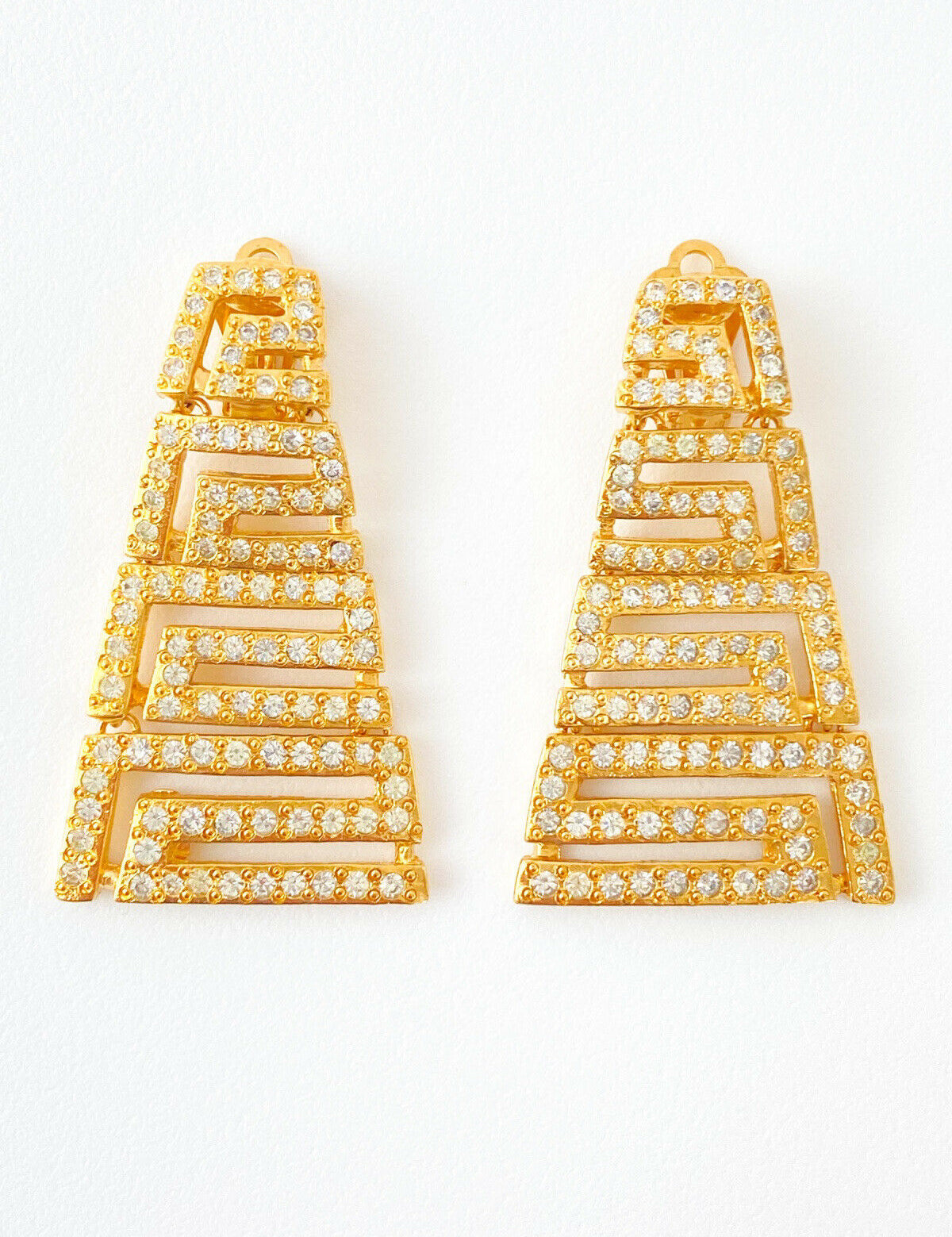 Vintage GIANNI VERSACE Earrings, Gold Tone Earrings, Vintage Rhinestone, Massive Logo, Vintage Jewelry, Earrings Drop Gold, Gift for her