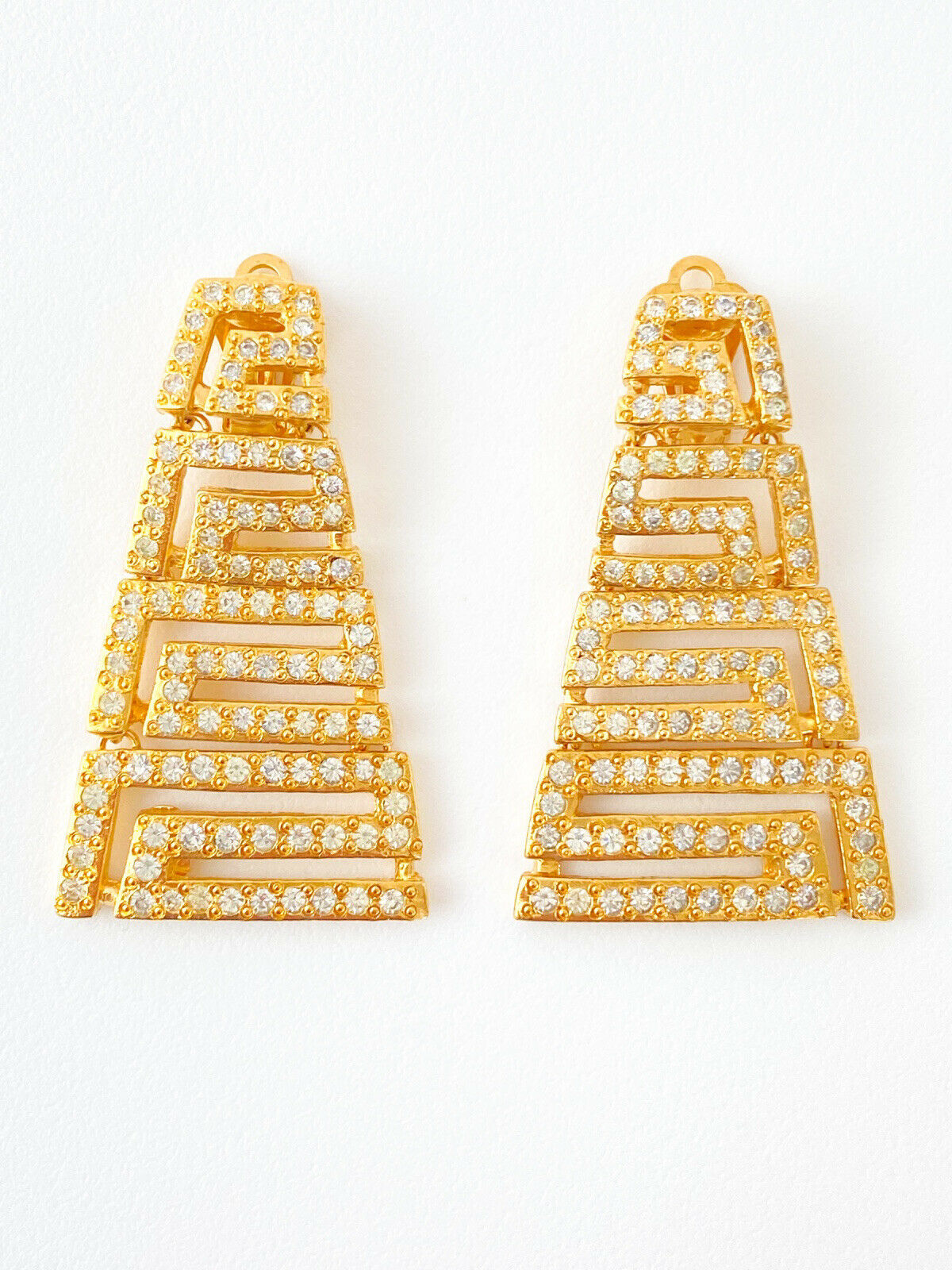 Vintage GIANNI VERSACE Earrings, Gold Tone Earrings, Vintage Rhinestone, Massive Logo, Vintage Jewelry, Earrings Drop Gold, Gift for her