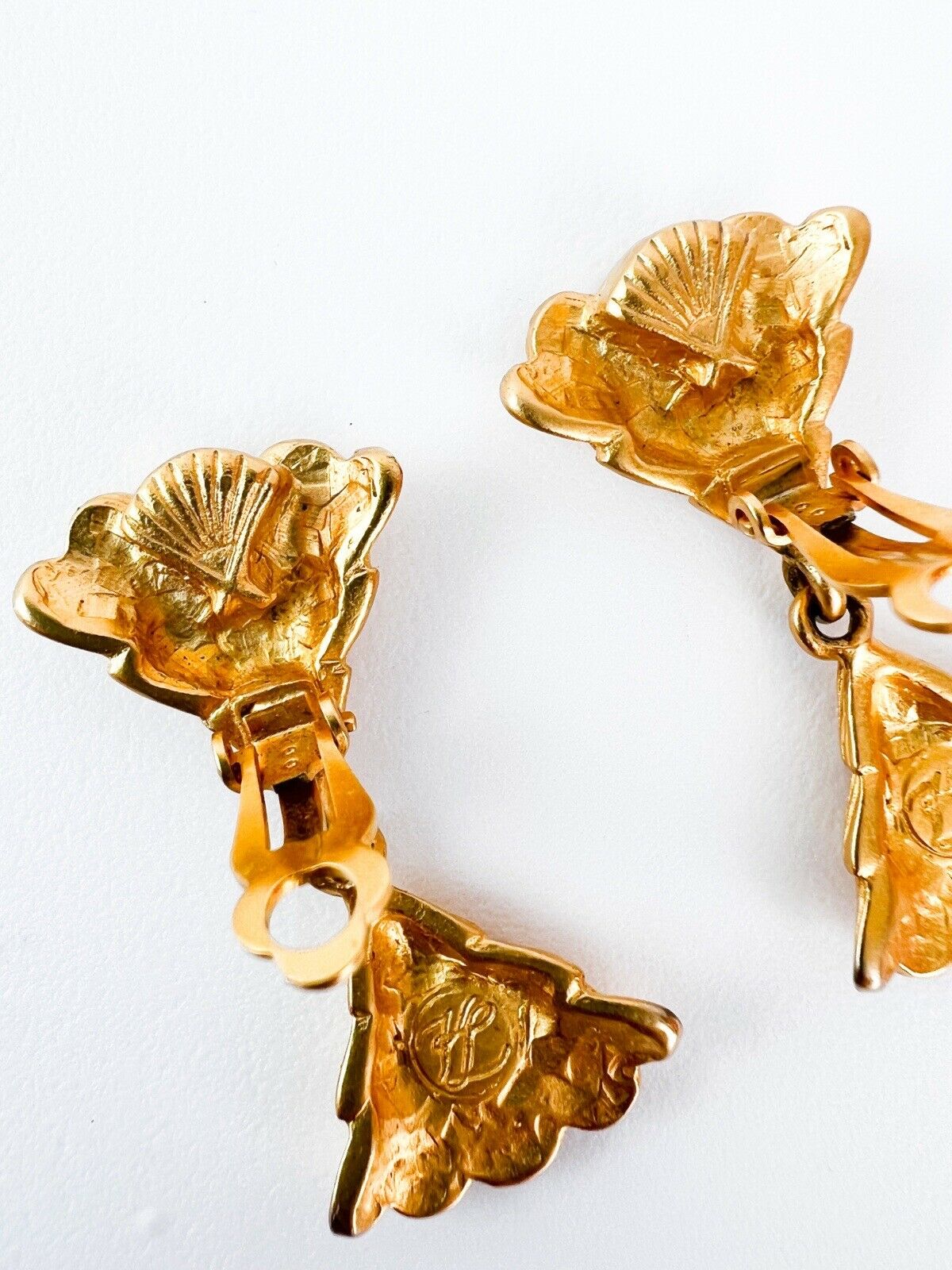 Karl Lagerfeld Vintage Clip-On Earrings Gold Tone Fan Logo