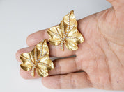 【SOLD OUT】Jacques Fath Gold Tone Leaf Earrings Made in France Vintage