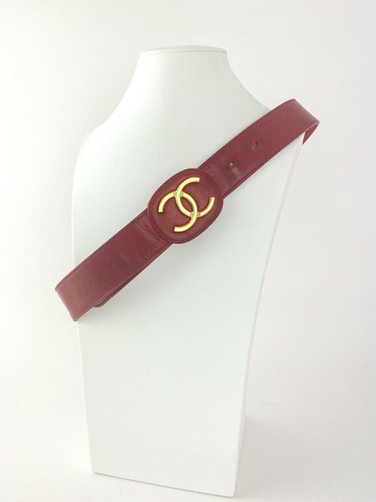 CC Chanel Vintage Leather Belt Logo Red Made in Italy Size 70 / 28 inch