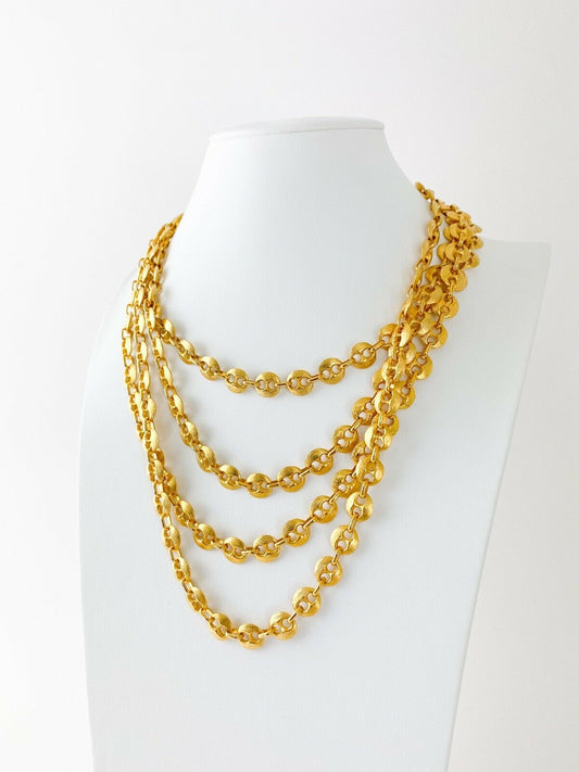 Vintage Multi-Strands Chain Necklace Gold Tone Gorgeous