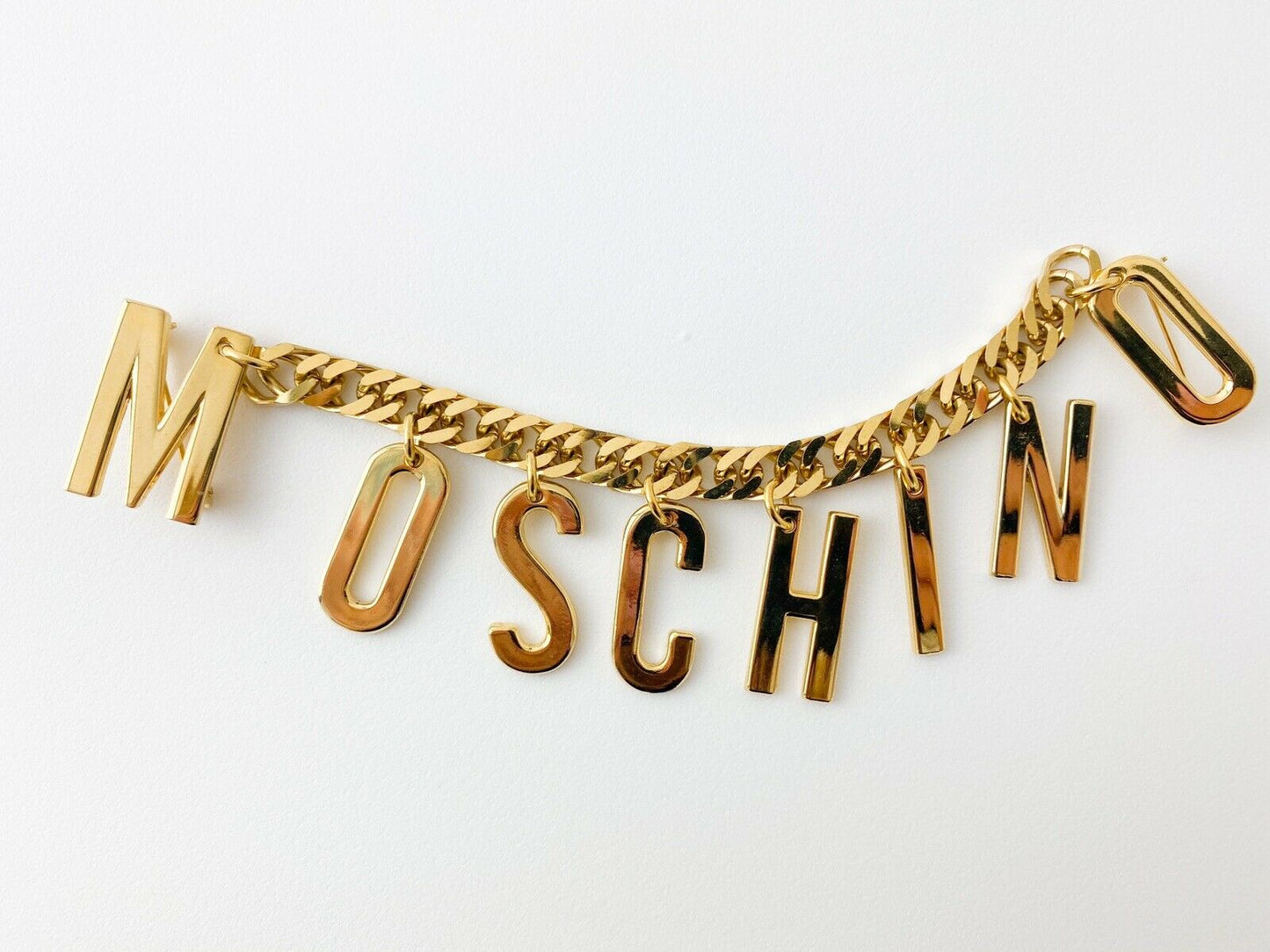 【SOLD OUT】Moschino Vintage Gold Tone Chain Logo Drop Brooch Pin