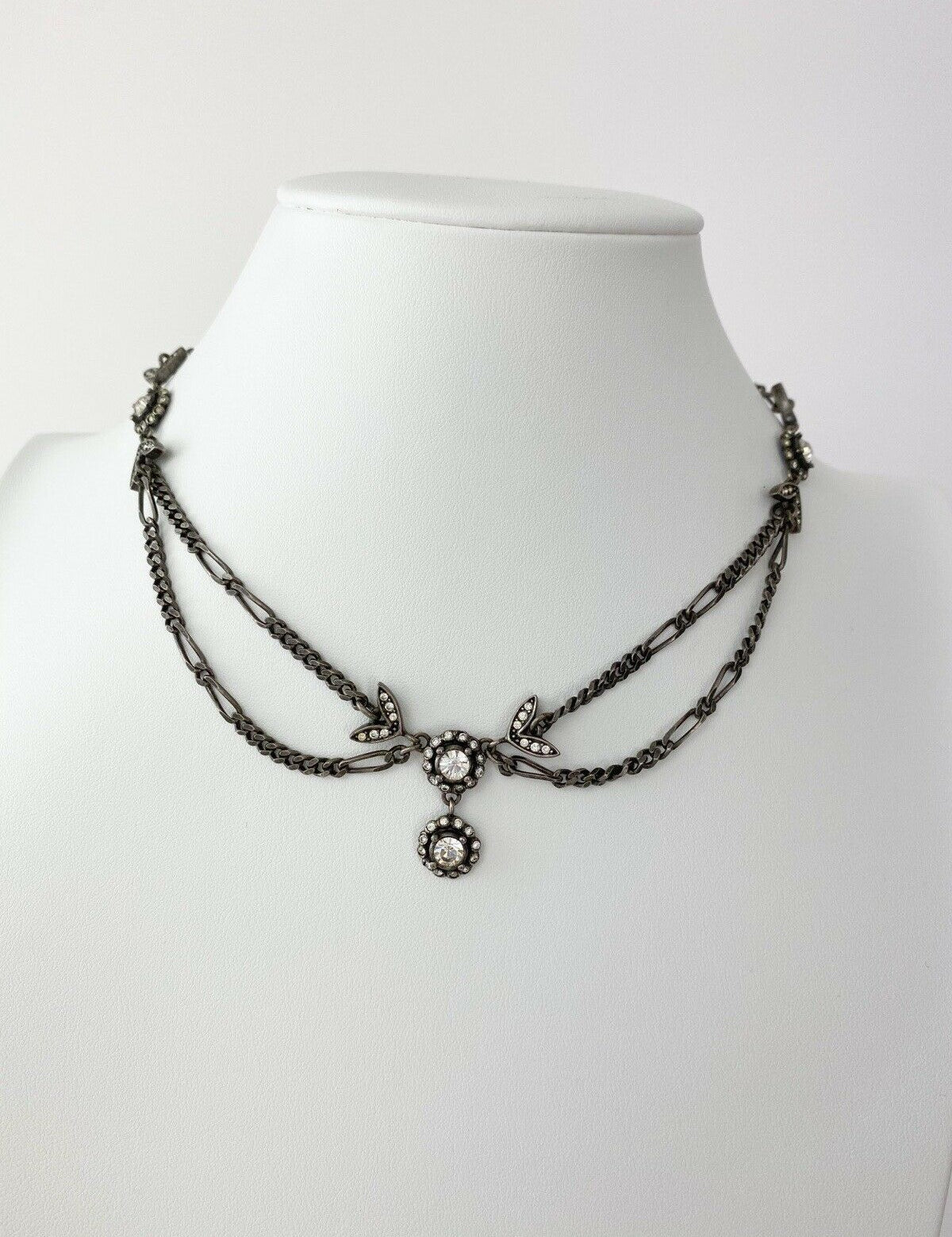 Christian Dior Vintage Necklace Black Tone Flower Rhinestone