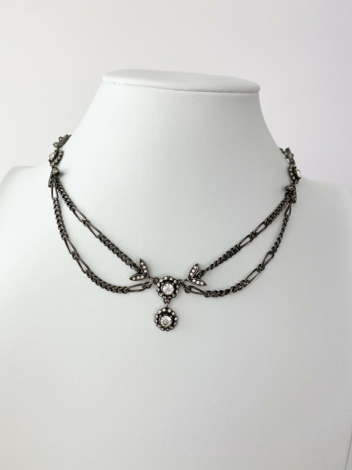 Christian Dior Vintage Necklace Black Tone Flower Rhinestone