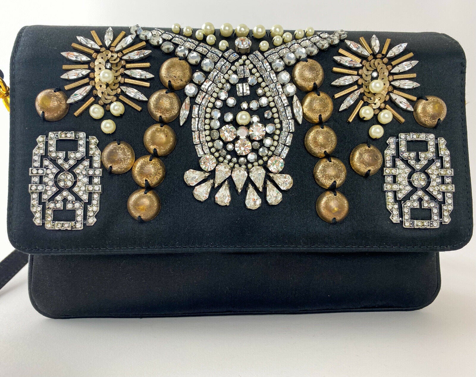 Christian Lacroix New Very Rare Black Satin Shoulder Bag Clutch Bag Handbag Made in Italy