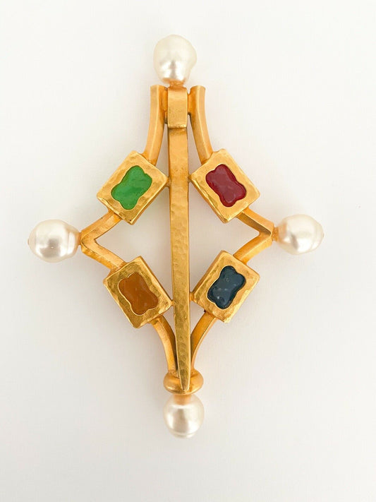 Salvatore Ferragamo Vintage Massive Brooch Pin Made in Italy Multi-Color