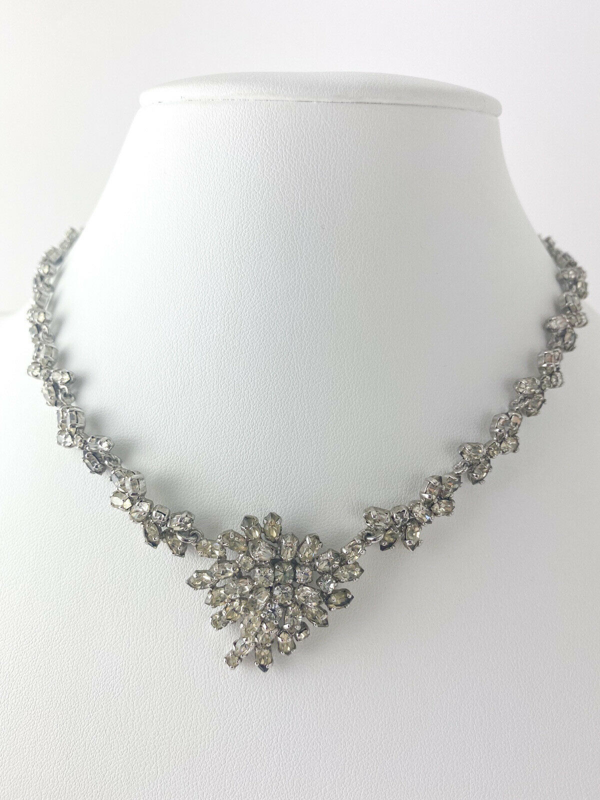 Christian Dior Germany Vintage Choker Necklace Silver Tone Crystal Rhinestone