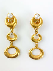LUCIANO SOPRANI Gold Tone Dangle Earrings Faux Pearls Rhinestones Vintage