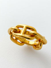【SOLD OUT】Hermes Vintage Gold Tone Ragate Chain Scarf Ring Elegant