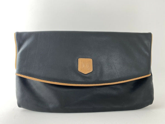 CELINE Vintage Leather Clutch Bag Logo Made in Italy Black Brown