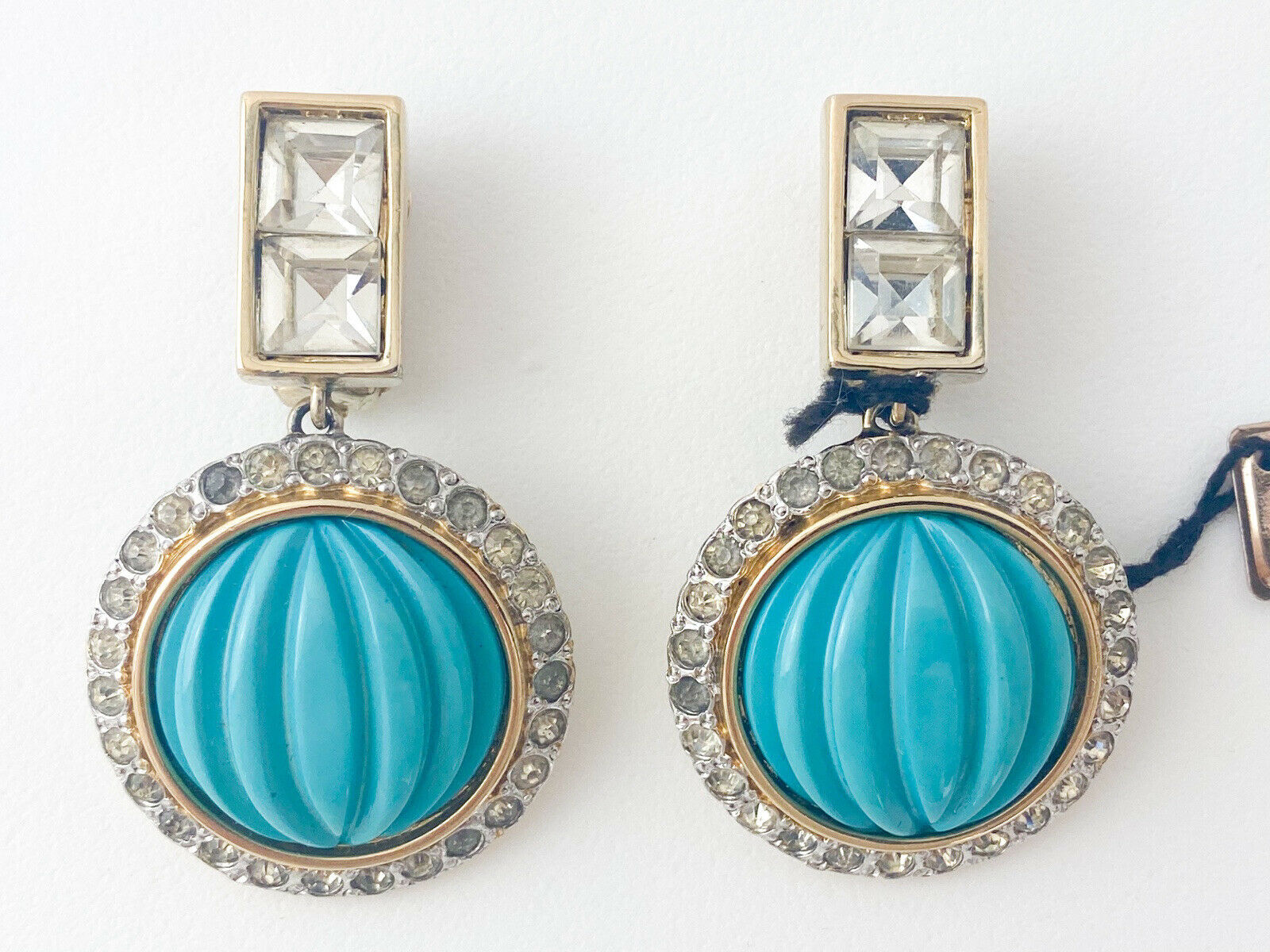【SOLD OUT】Valentino Vintage Gold Tone Dangle Earrings Turquoise Blue Made in Italy