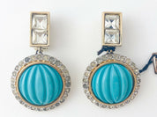 【SOLD OUT】Valentino Vintage Gold Tone Dangle Earrings Turquoise Blue Made in Italy