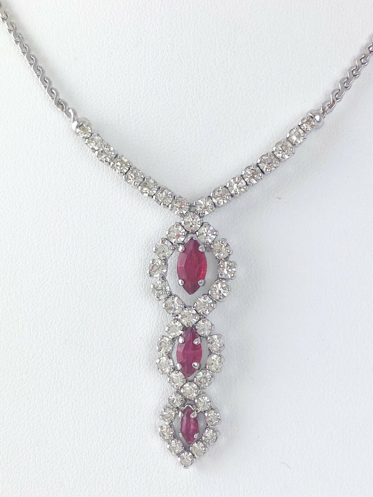 Christian Dior Germany Silver Tone Vintage Choker Necklace Crystal Ruby