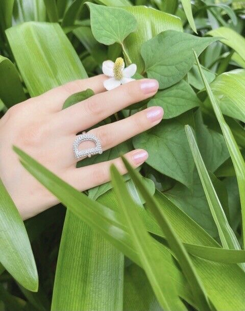 Alphabet Ring Initial  D Swarovski Crystals Free Size Sterling Silver 925 Rhodium Plated