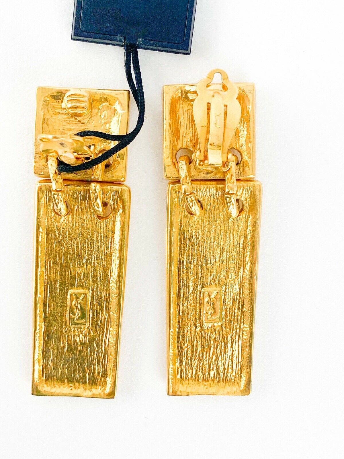 【SOLD OUT】YSL Yves Saint Laurent Vintage Gold Tone Dangle Earrings Square