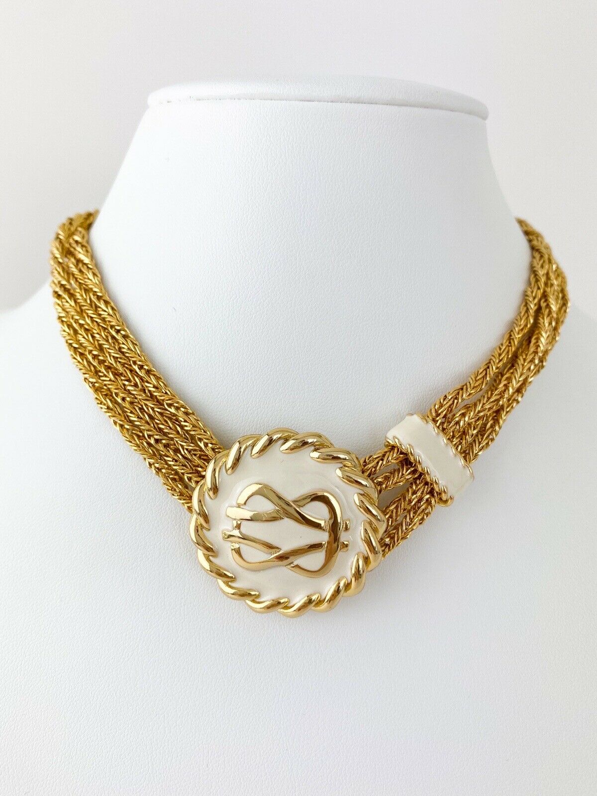HR Helena Rubinstein Paris Gold Tone Multi Strands Choker Necklace Vintage