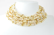 Christian Dior  poison necklace Gold Tone Bead Faux Pearl 11 Strand Choker Necklace Vintage John Galliano